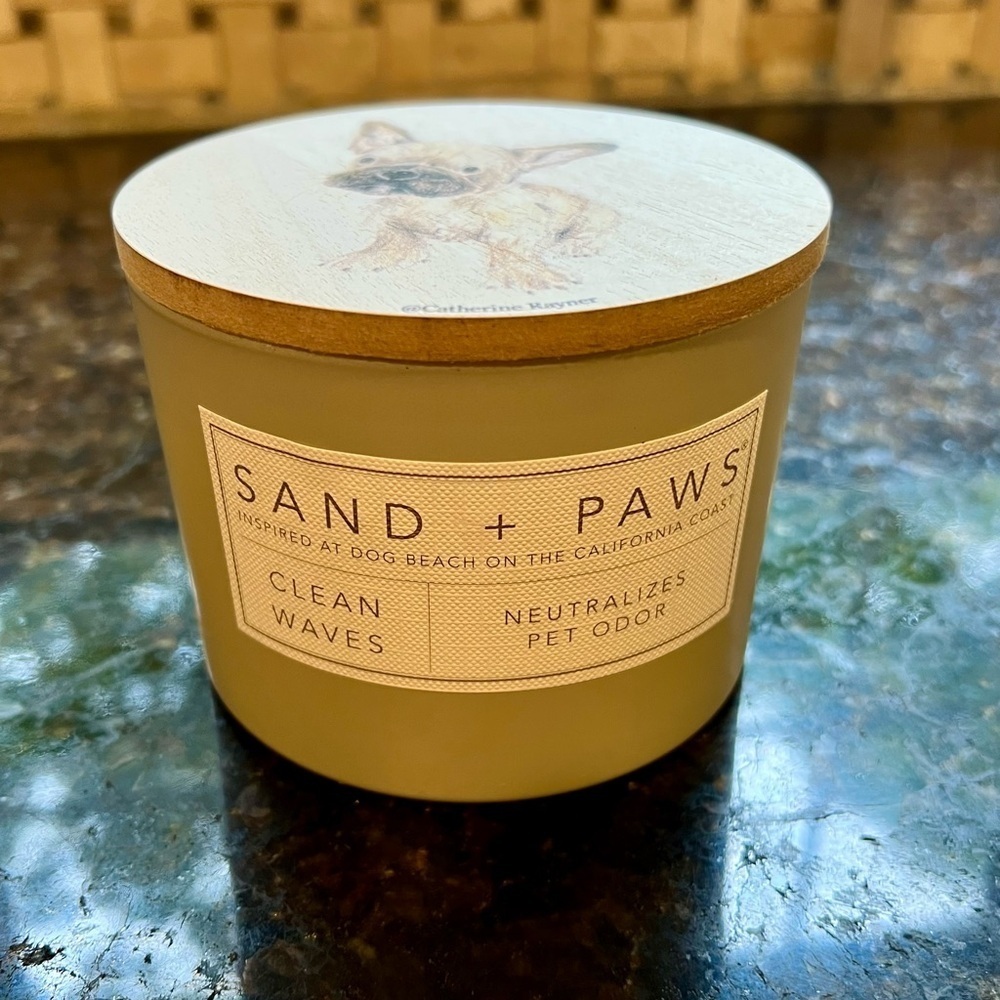 Sand + Paws Clean Waves Candle 12 oz – French Bulldog Lid frenchie dog – New​​​